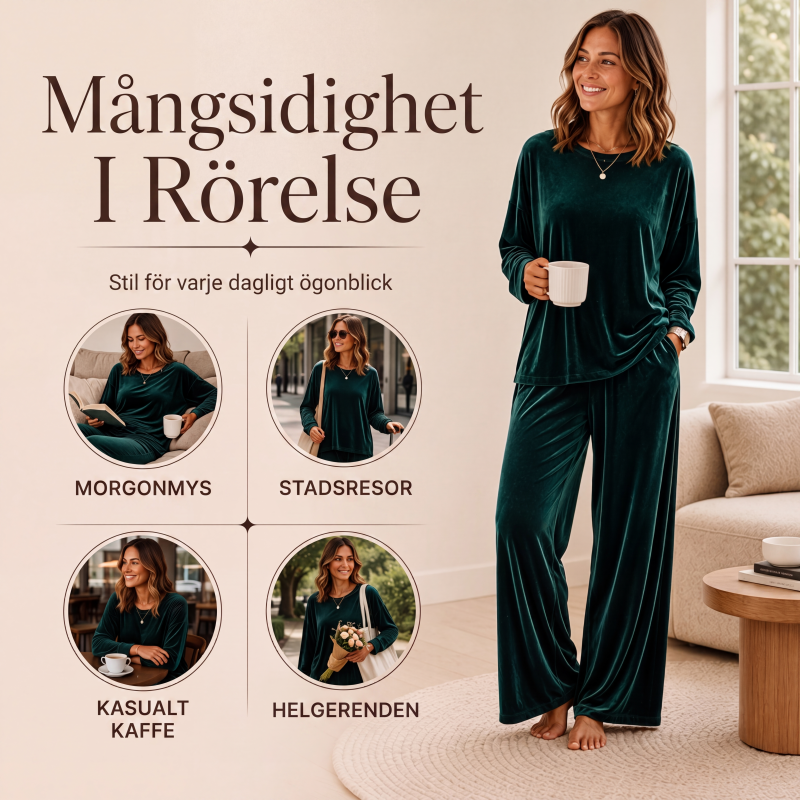 🚚 Fri frakt på just den här produkten!  Set med sammetslangärmad topp och vida byxor för kvinnor-3