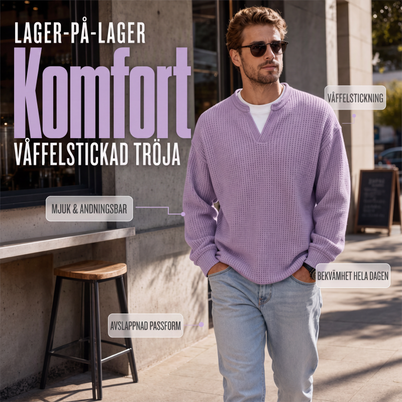 🔥50 % rabatt! |👕 Strukturerad waffeltröja för män-1