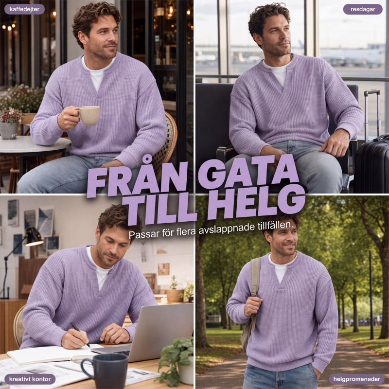 🔥50 % rabatt! |👕 Strukturerad waffeltröja för män-6