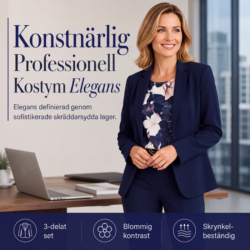Nyhet✨ 🌸 Konstnärlig kavaj med matchande byxor – professionell stil med mjuk blomsterdetalj-3