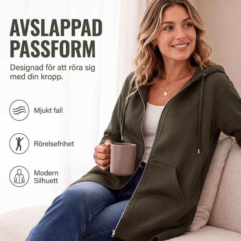 🧥Medellång huvtröja för kvinnor, ledig kofta med dragkedja och fickor-4