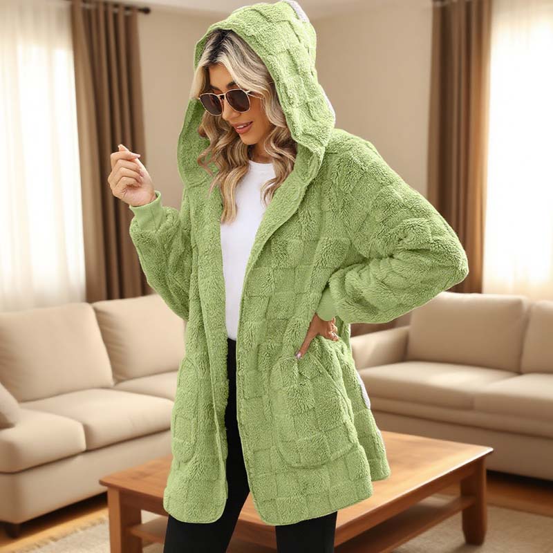🔥50 % RABATT IDAG! 🌸Damernas Fluffiga Kofta med Huva – Mjuk Stickad Cardigan för Höst & Vinter-1