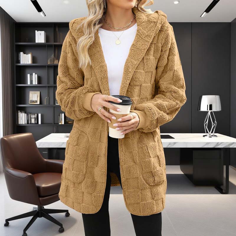 🔥50 % RABATT IDAG! 🌸Damernas Fluffiga Kofta med Huva – Mjuk Stickad Cardigan för Höst & Vinter-4