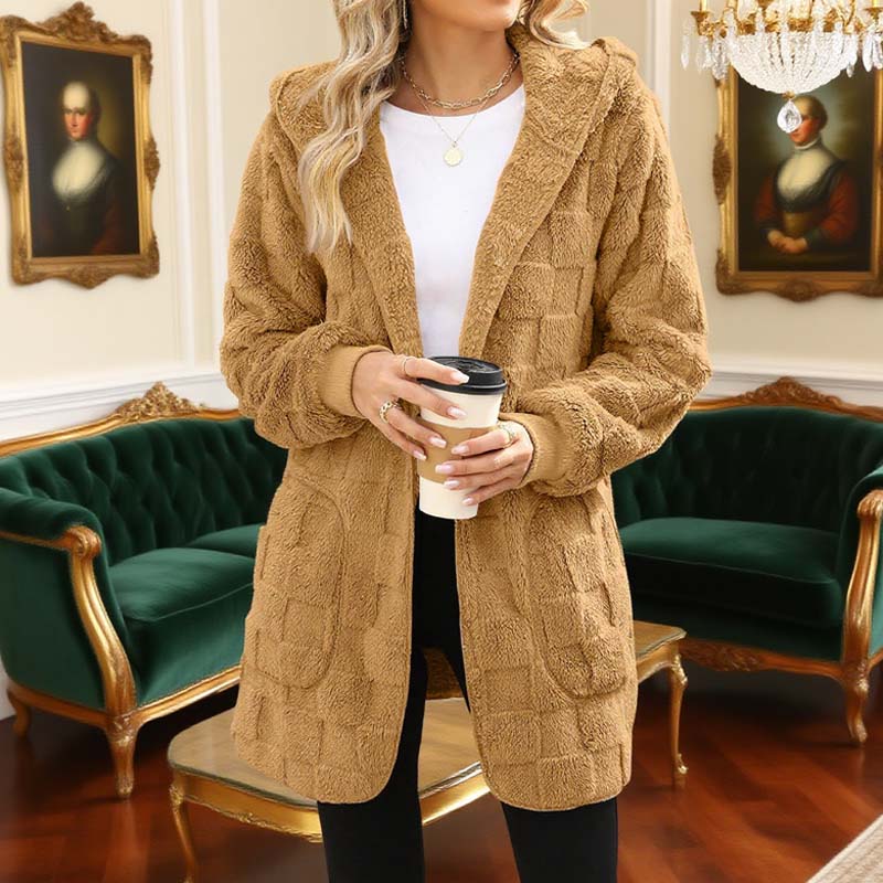 🔥50 % RABATT IDAG! 🌸Damernas Fluffiga Kofta med Huva – Mjuk Stickad Cardigan för Höst & Vinter-5