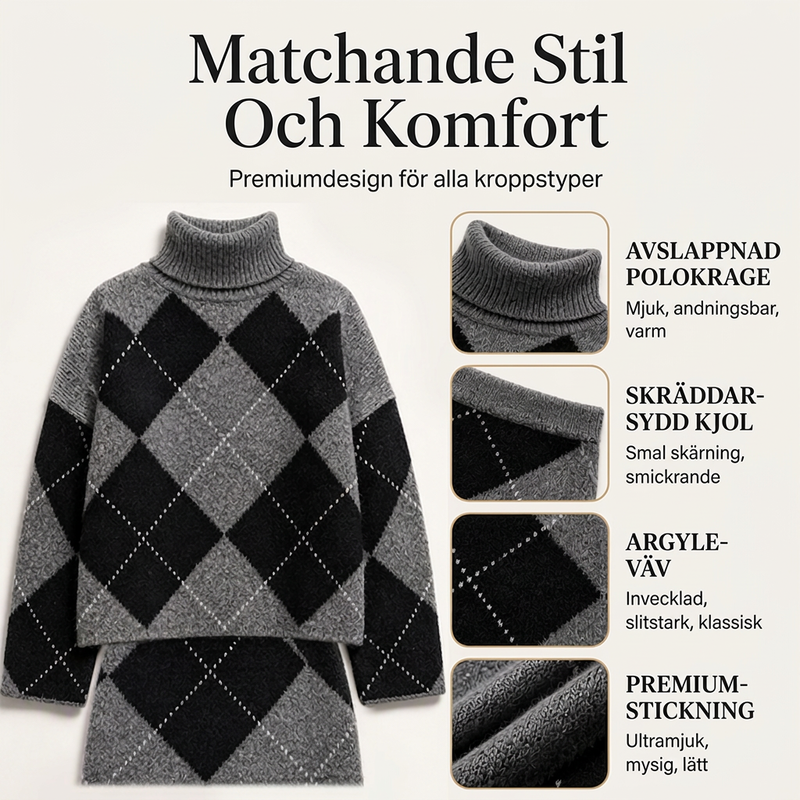 🍂Höstens bästsäljare|Set med argyle-stickad tröja och kjol för kvinnor-4