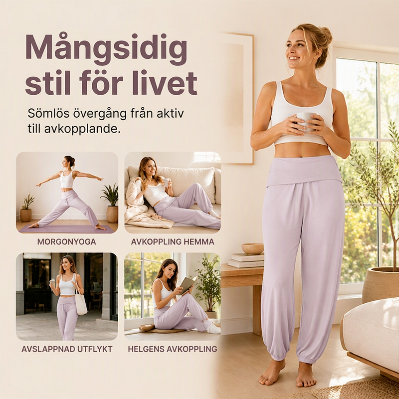 Damveckade byxor med omlottmidja och muddade kanter-4