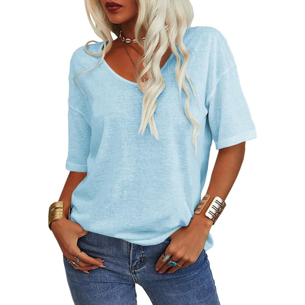Enfärgad V-ringad T-shirt för dam-6
