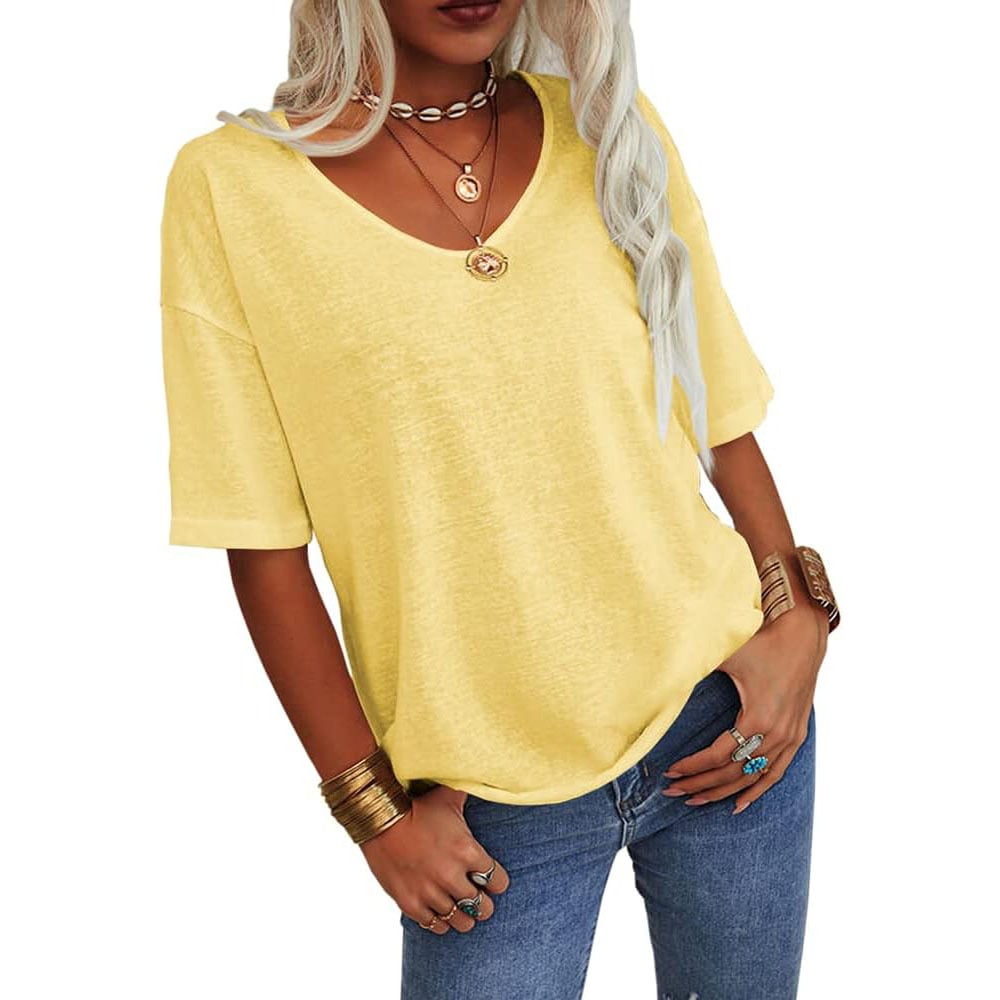Enfärgad V-ringad T-shirt för dam-8