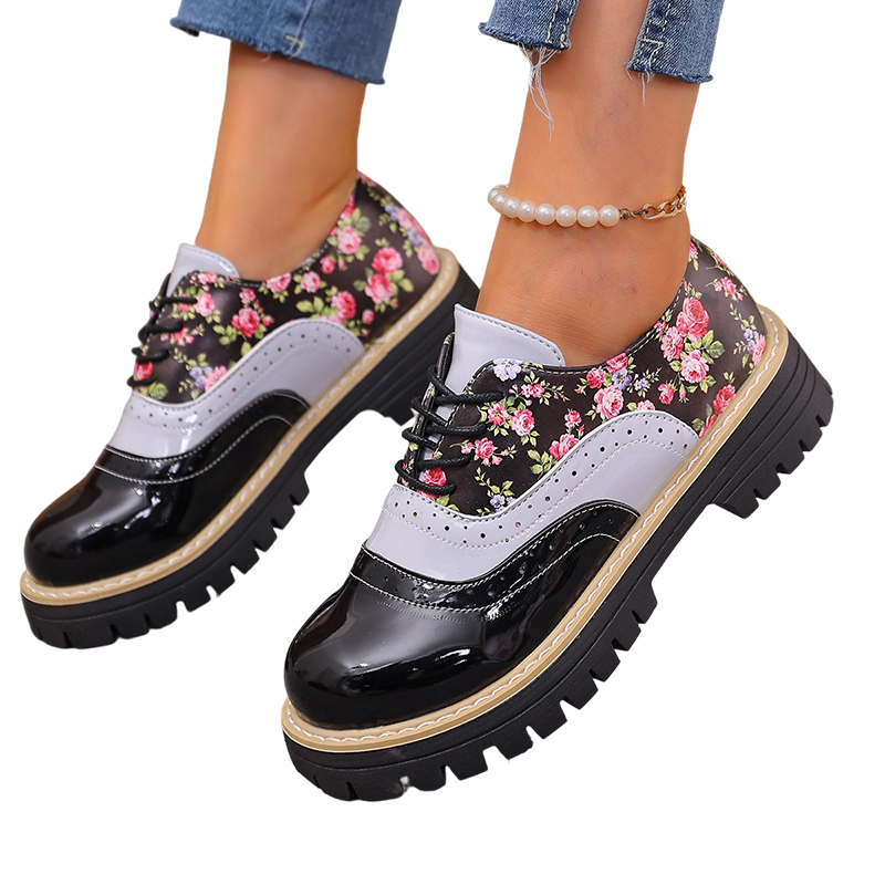 Damesbrogues met bloemenprint en plateauzool-9