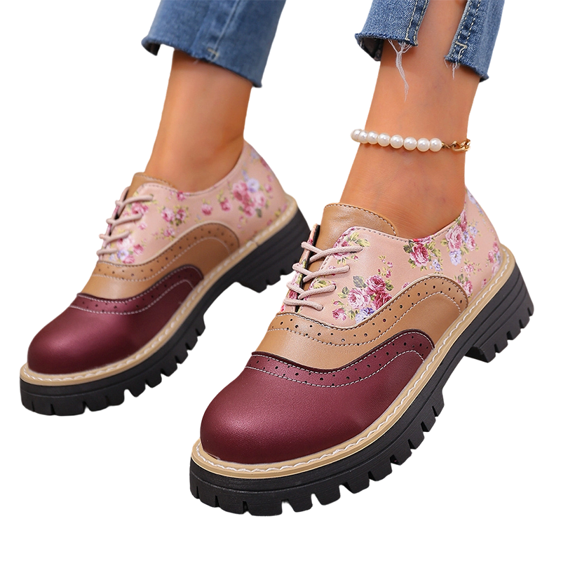 Damesbrogues met bloemenprint en plateauzool-10