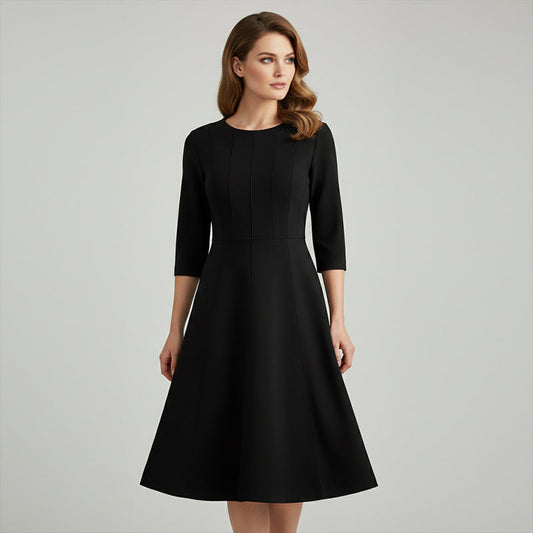 Elegant A-Line Knit Dress with Crew Neck