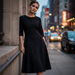Elegant A-Line Knit Dress with Crew Neck-3