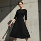 Elegant A-Line Knit Dress with Crew Neck-4