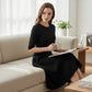 Elegant A-Line Knit Dress with Crew Neck-7