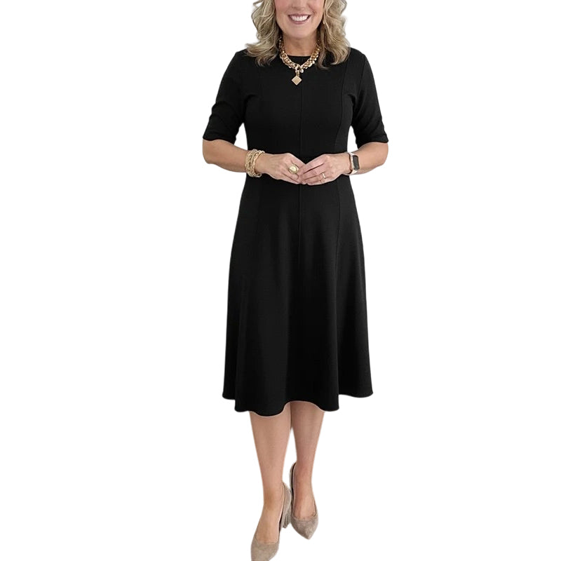 Elegant A-Line Knit Dress with Crew Neck-12