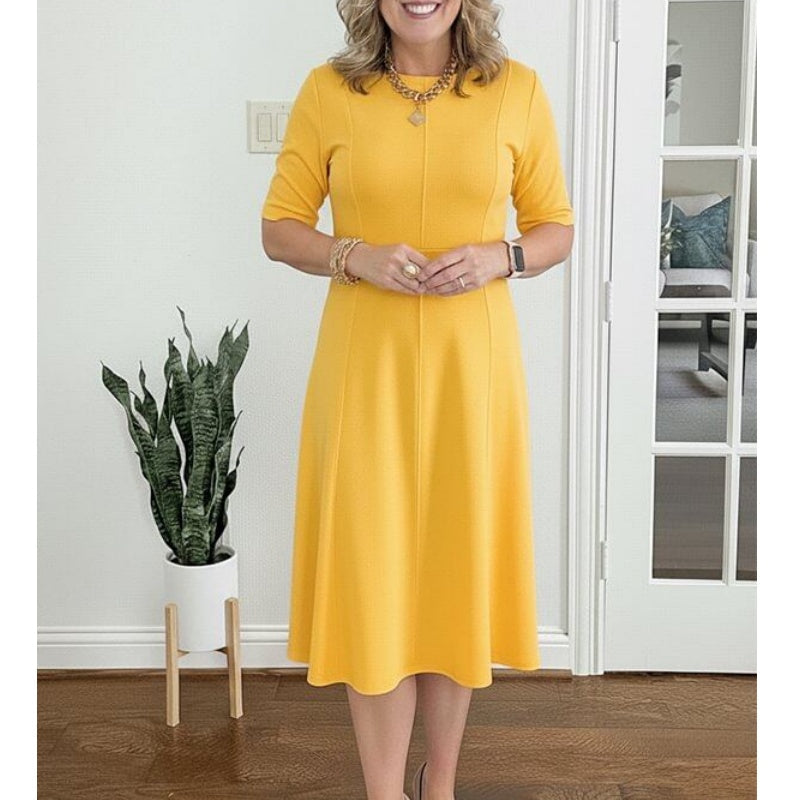 Elegant A-Line Knit Dress with Crew Neck-13