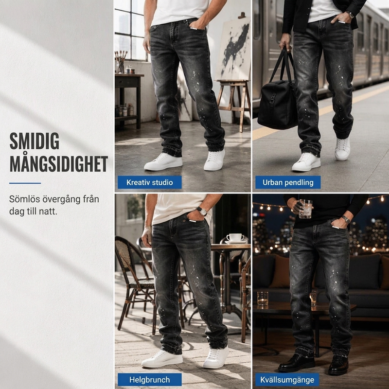 Jeans för män i urban streetstyle med färgstänk och sliten look-8