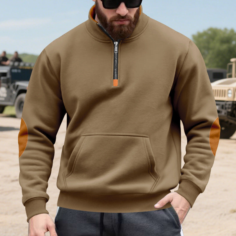 Mäns sweatshirt med ståkrage och halv dragkedja-9