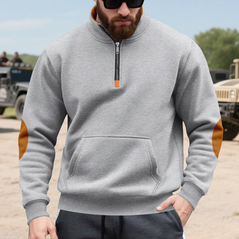Mäns sweatshirt med ståkrage och halv dragkedja-10