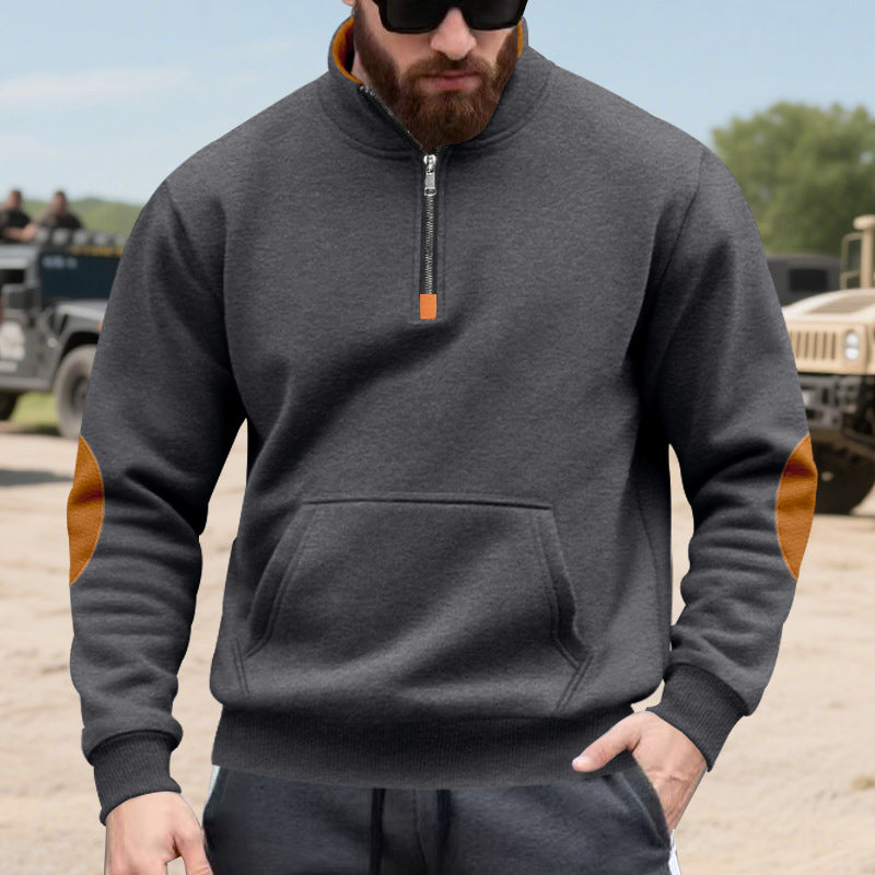 Mäns sweatshirt med ståkrage och halv dragkedja-11