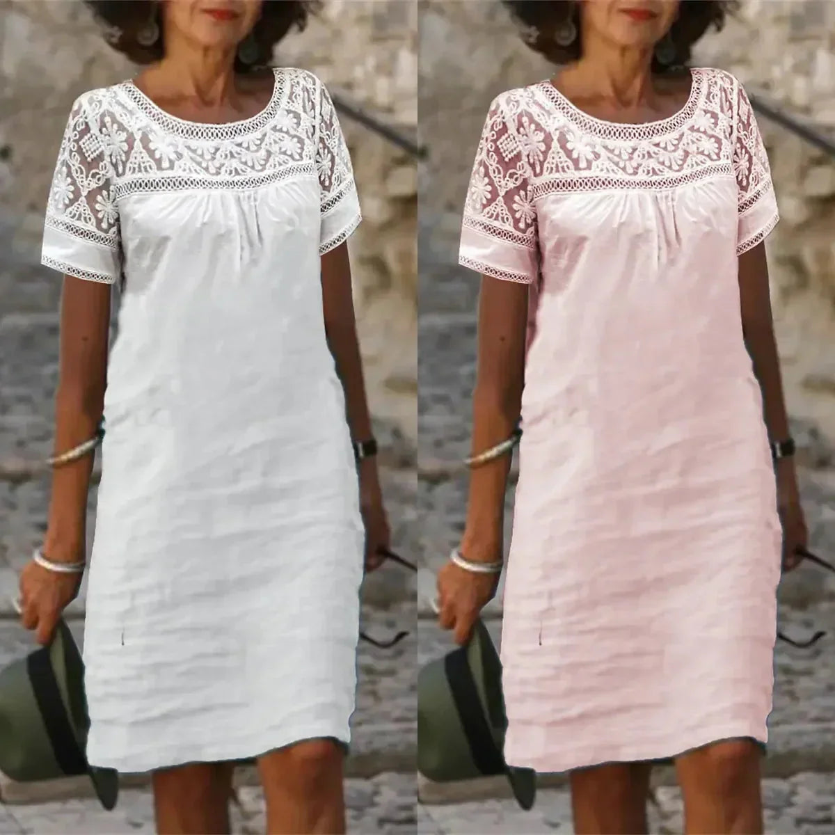 Women’s Casual Lace Round Neck Dress-1