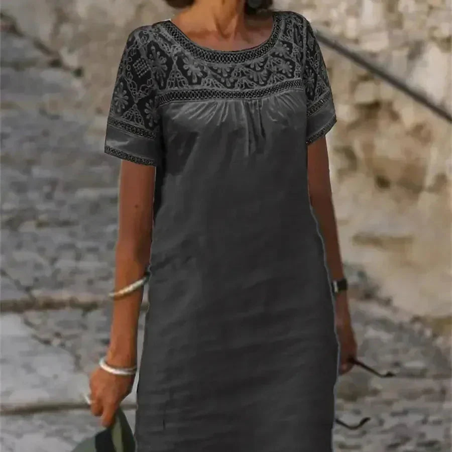 Women’s Casual Lace Round Neck Dress-6