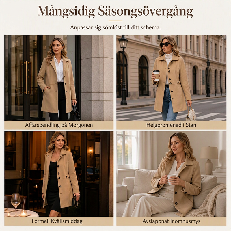 Damens elegant enkelknäppt smal kappa-5