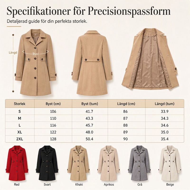 Damens elegant enkelknäppt smal kappa-7