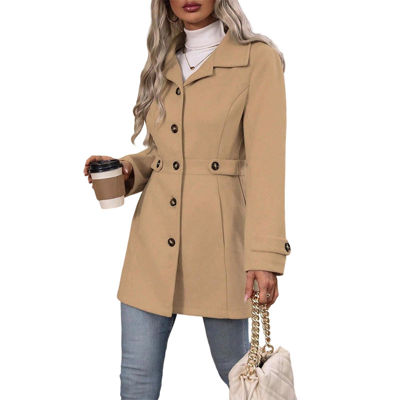 Damens elegant enkelknäppt smal kappa-10