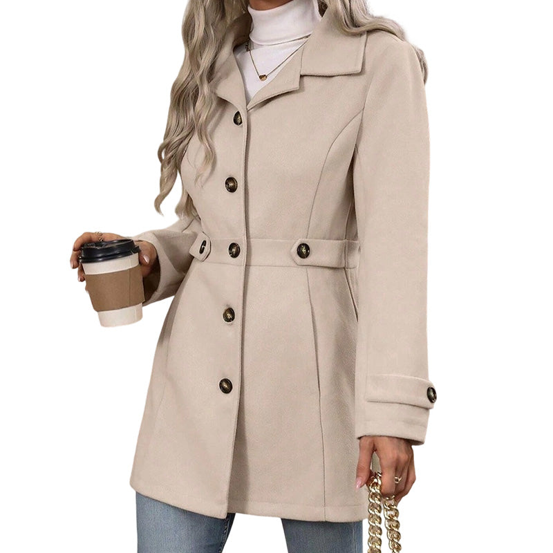 Damens elegant enkelknäppt smal kappa-12