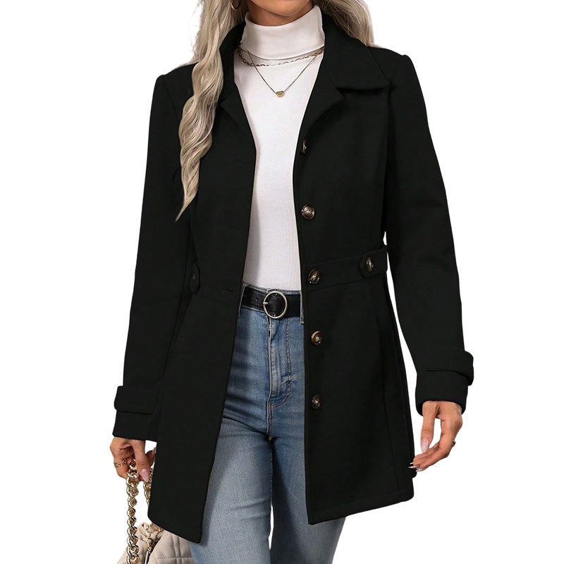 Damens elegant enkelknäppt smal kappa-13