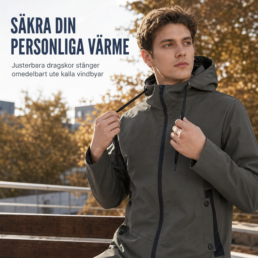 Fri frakt✈️🧥Herrjacka med huva, slim fit vindtät kappa-2
