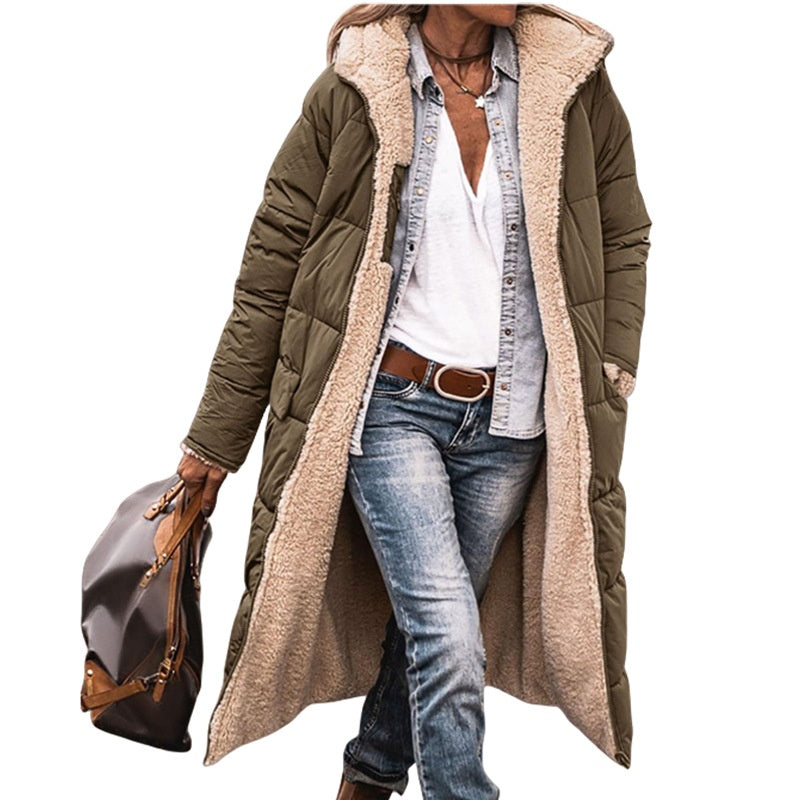 🛍️Dam Vändbar Vadderad Jacka med Huva – 2-i-1 Höst & Vinterjacka-9