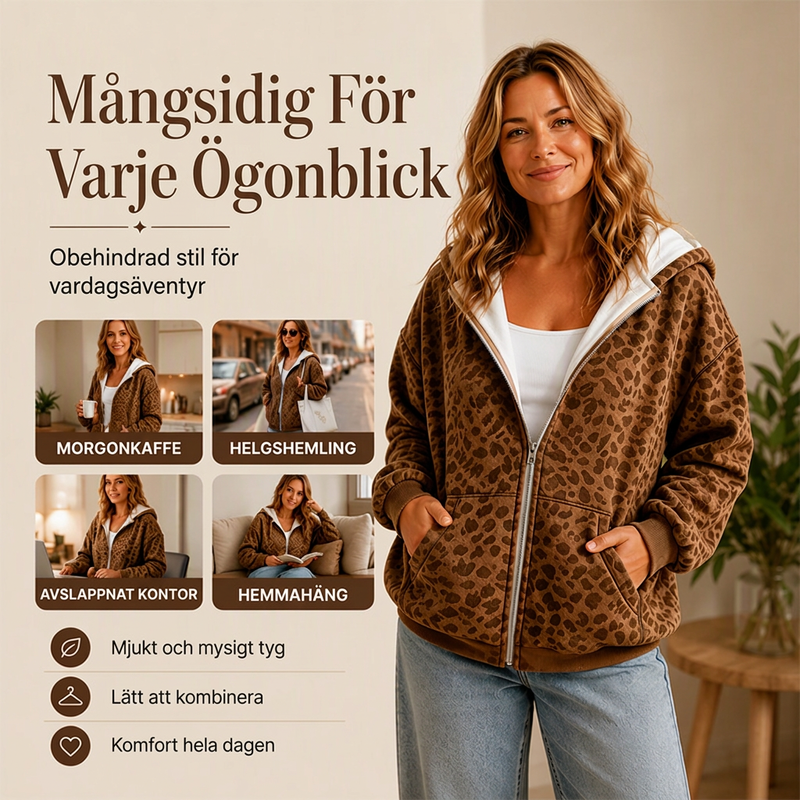 Bästsäljare🔥|Mjuk Leopard Hoodie Jacka – Avslappnad Stil För Höstens Vardag-4