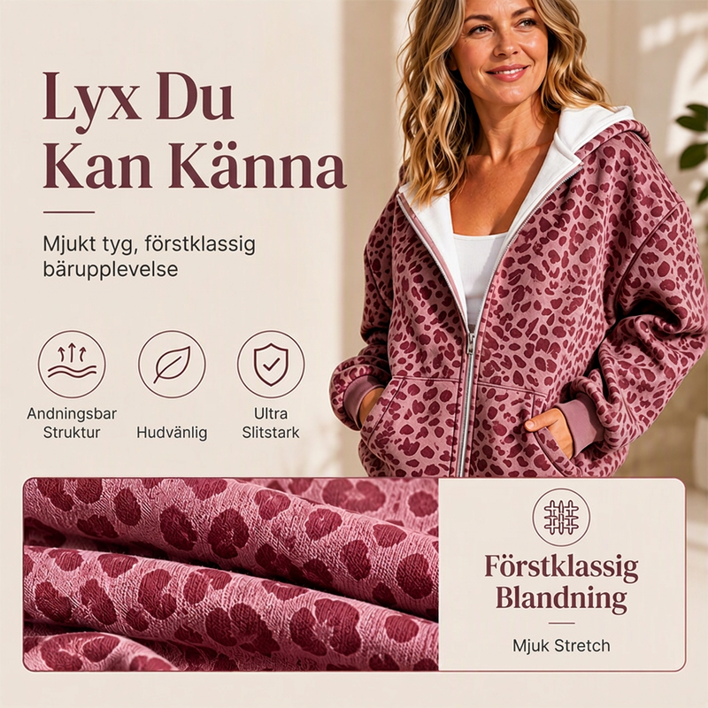 Bästsäljare🔥|Mjuk Leopard Hoodie Jacka – Avslappnad Stil För Höstens Vardag-3