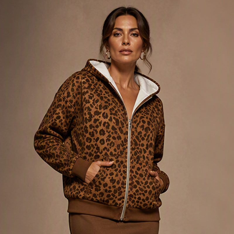 Bästsäljare🔥|Mjuk Leopard Hoodie Jacka – Avslappnad Stil För Höstens Vardag-10