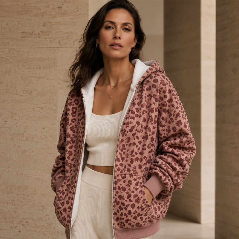 Bästsäljare🔥|Mjuk Leopard Hoodie Jacka – Avslappnad Stil För Höstens Vardag-7