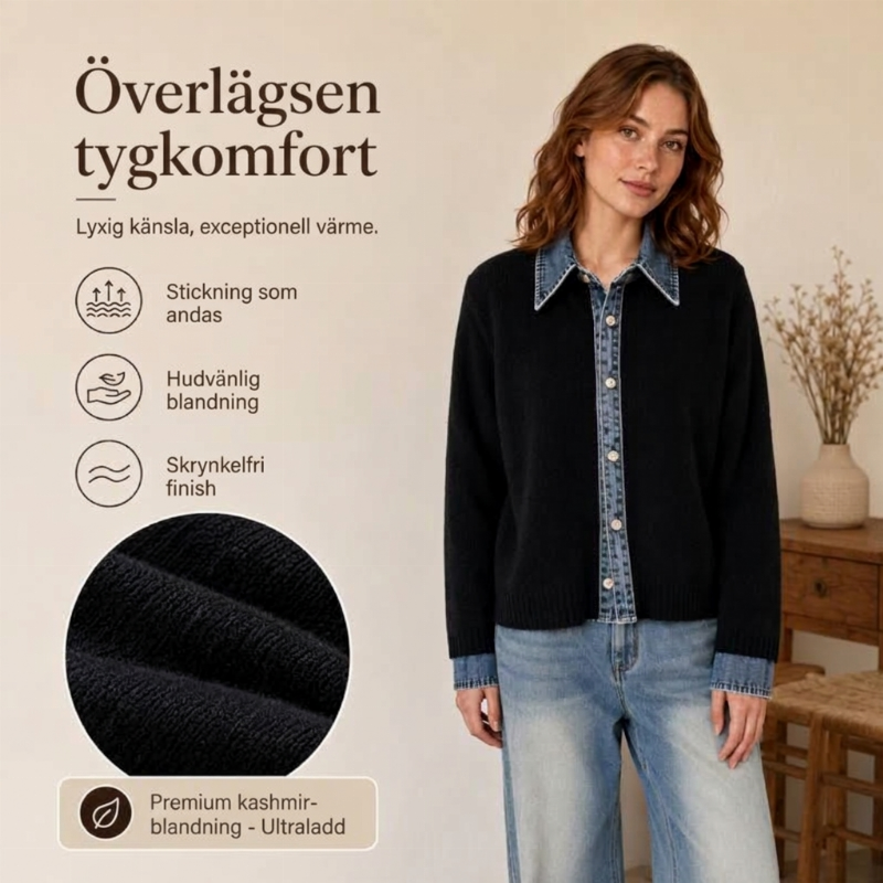 Damstickad tröja i falsk 2-delad design med denimgrage-2