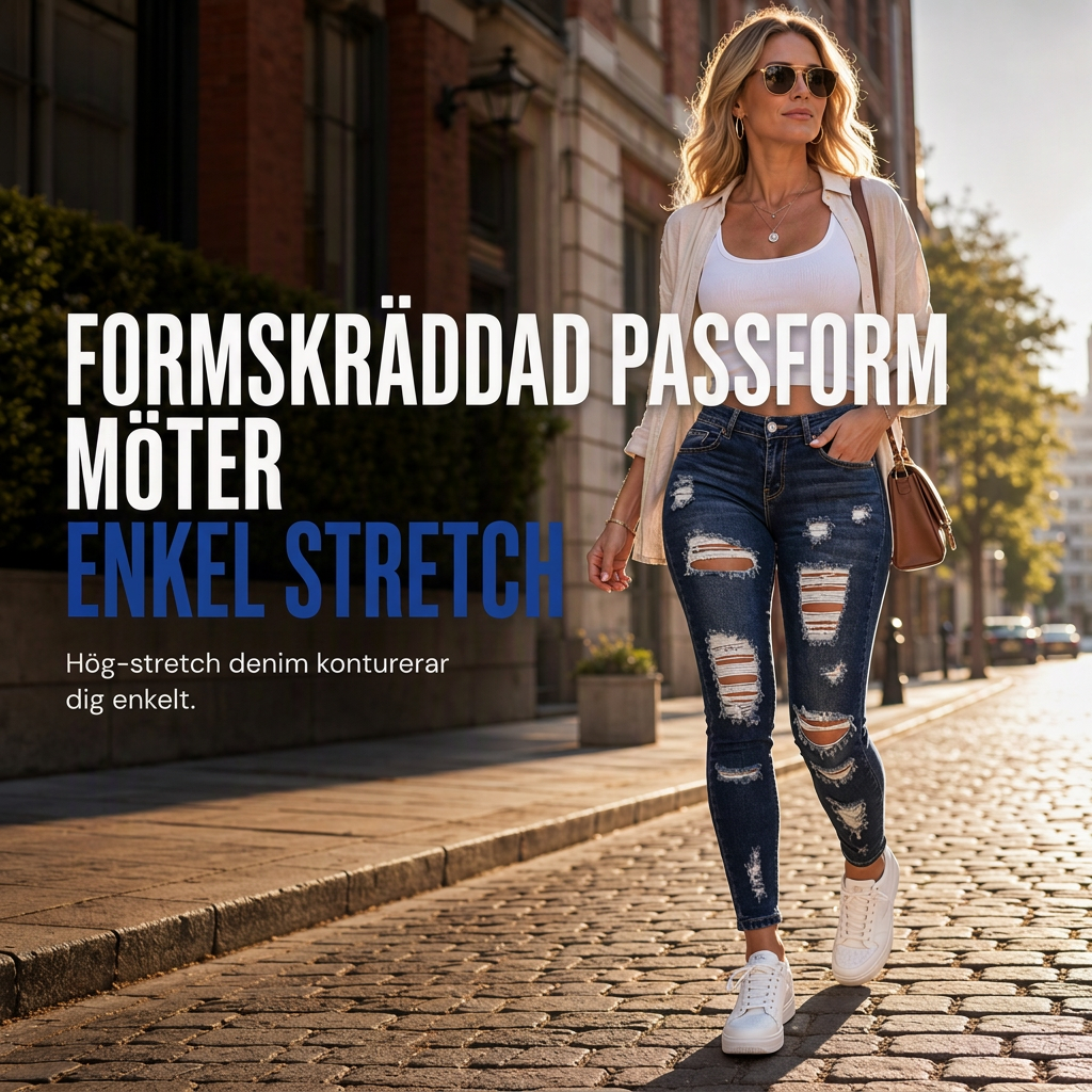 Kvinnors slitna skinny jeans med hög midja, distressed jeans med stretch-6