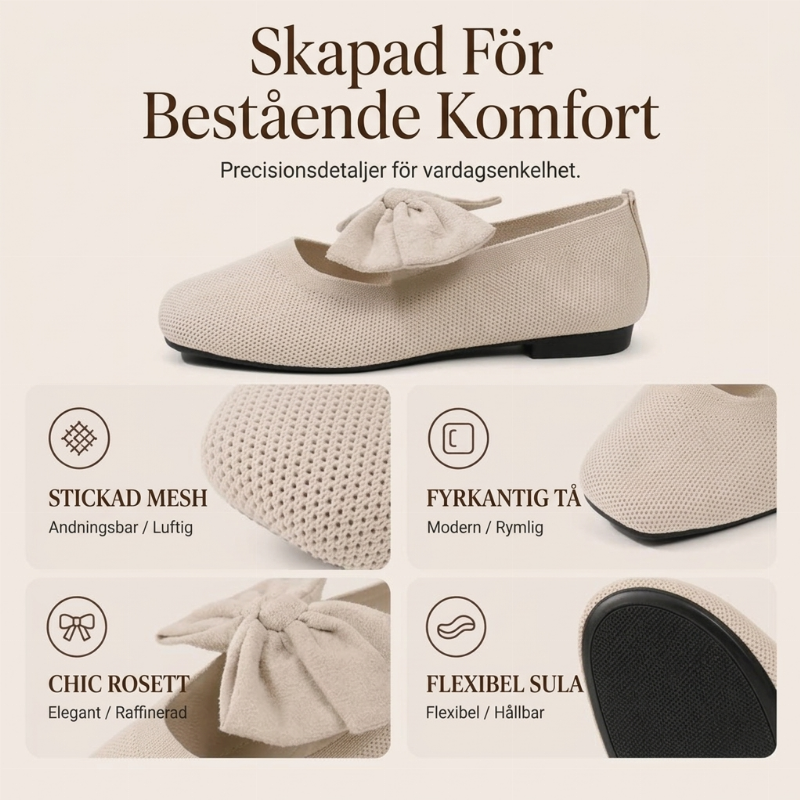 🌸 Ny kollektion – Platta damskor med fyrkantig tå 👠 Stickat tyg, elegant rosett och bekväm att ha på sig varje dag ✨-1