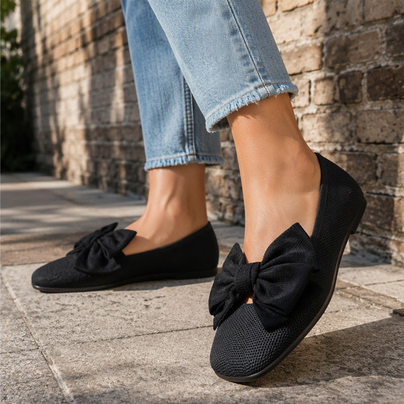 🌸 Ny kollektion – Platta damskor med fyrkantig tå 👠 Stickat tyg, elegant rosett och bekväm att ha på sig varje dag ✨-6