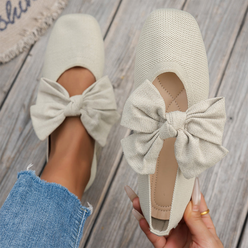 🌸 Ny kollektion – Platta damskor med fyrkantig tå 👠 Stickat tyg, elegant rosett och bekväm att ha på sig varje dag ✨-9