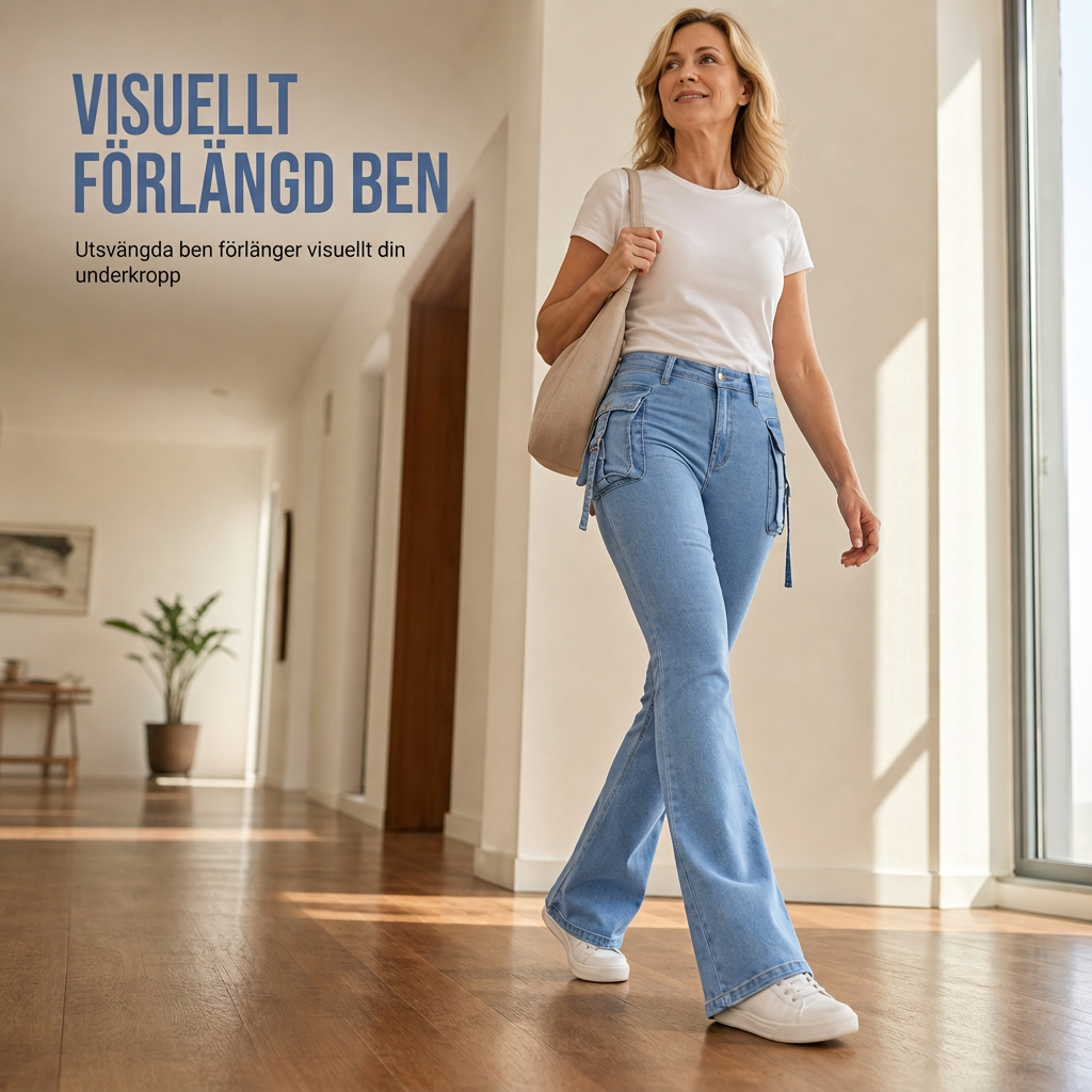📢🎉50 % rabatt!!!🛍️✨Mycket elastiska, figursydda cargo-jeans med veckade ben för damer och fickor med flikar-2