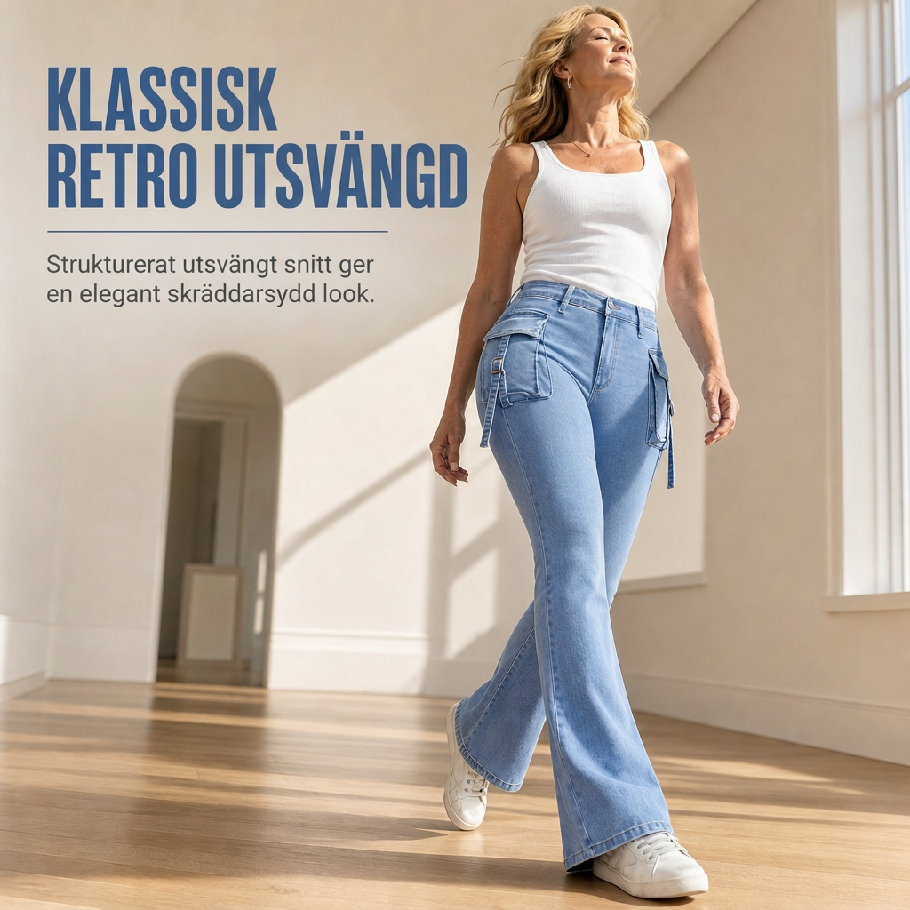 📢🎉50 % rabatt!!!🛍️✨Mycket elastiska, figursydda cargo-jeans med veckade ben för damer och fickor med flikar-3