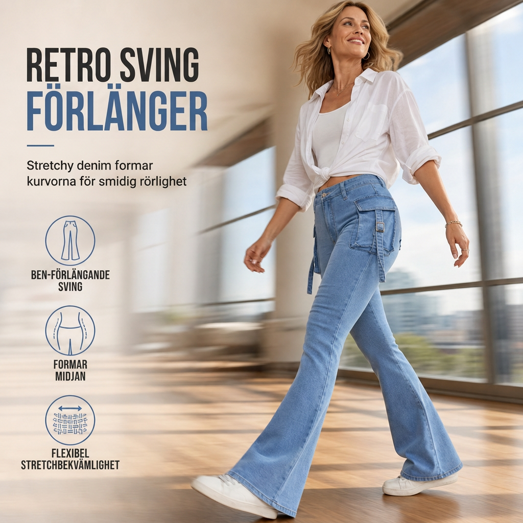 📢🎉50 % rabatt!!!🛍️✨Mycket elastiska, figursydda cargo-jeans med veckade ben för damer och fickor med flikar-5
