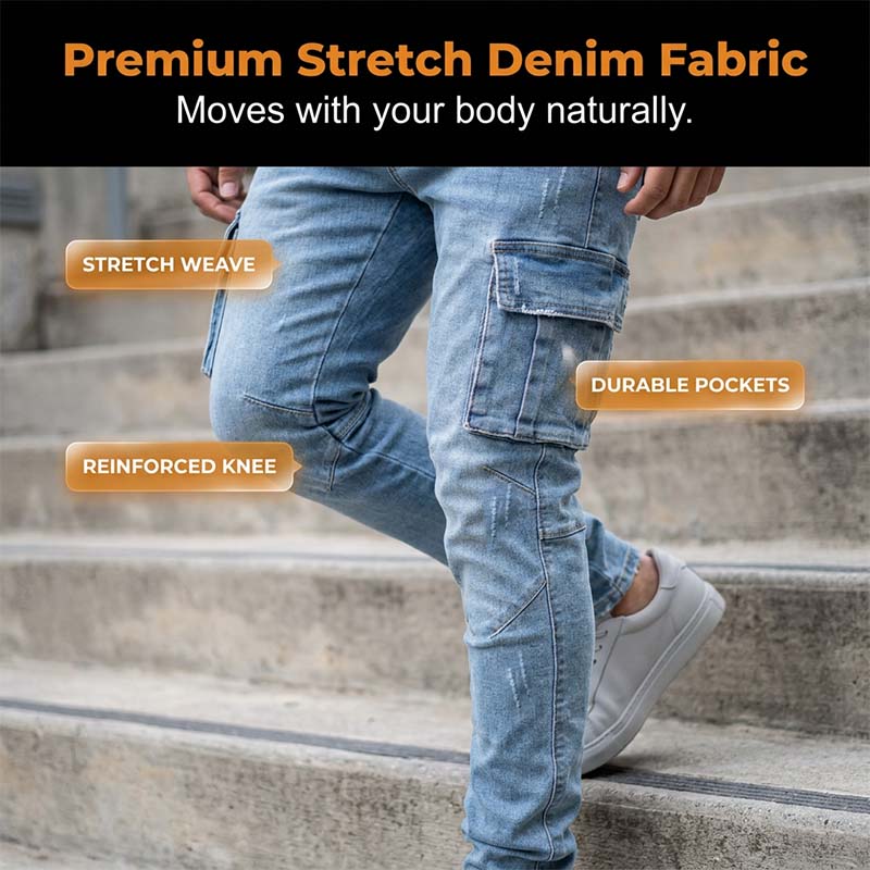 👖 50% rabatt💪Cargobyxor i denim för män-6