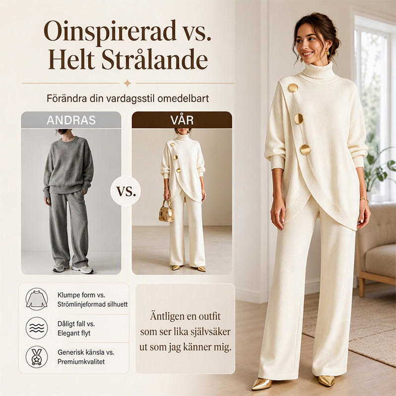 🛍️ Specialerbjudande ✨ Elegant set med damtröja med hög hals och byxor med vida ben – bekväm passform och elegant look-2