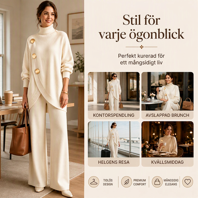 🛍️ Specialerbjudande ✨ Elegant set med damtröja med hög hals och byxor med vida ben – bekväm passform och elegant look-4