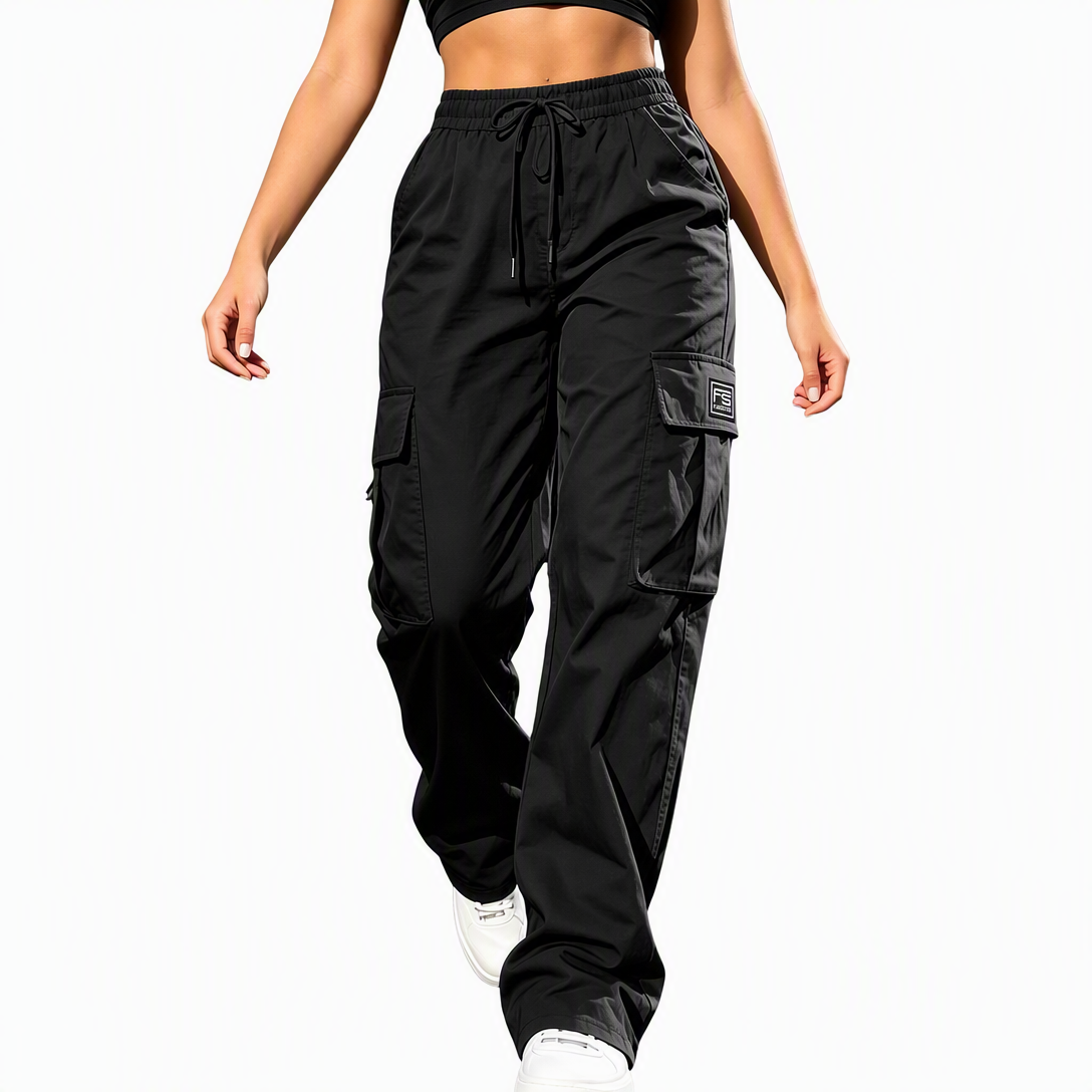 Dammiga cargo-byxor med relaxed fit och raka ben, elastisk dragsko i midjan och sidofickor-8