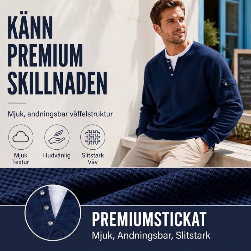 Herrars pikétröja i waffelstickad med falsk tvådelad design-2